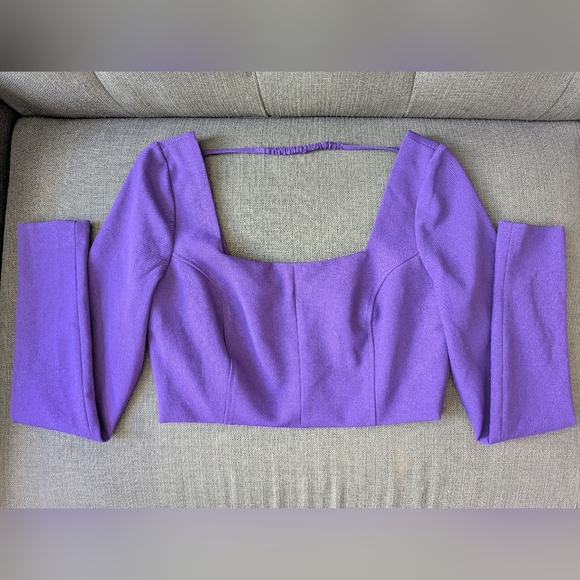 NWOT ZARA PURPLE LONG SLEEVE CROP TOP SIZE M - Picture 2 of 4